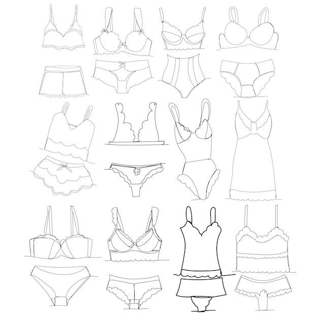 Vector op een witte achtergrond een lijntekening van een set lingerie