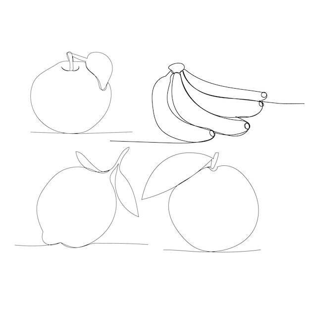 Vector op een witte achtergrond een lijntekening van fruit