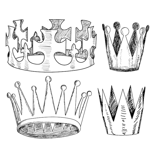 Vector op een witte achtergrond kroon schets met lijnen set