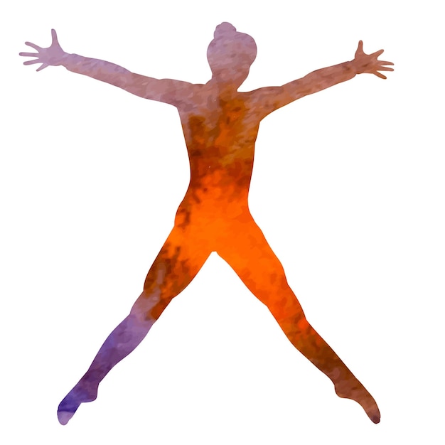 Vector op een witte achtergrond oranje aquarel silhouet meisje dansen