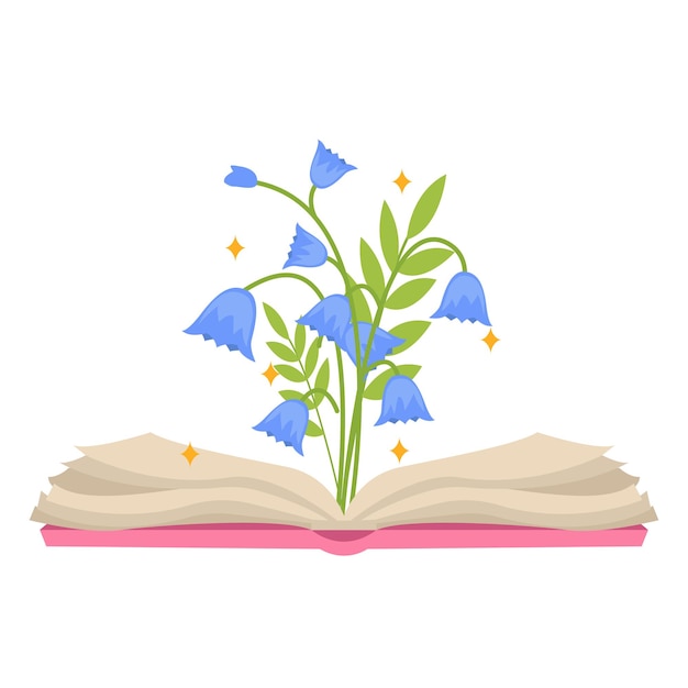 ベクトル 美しい花と星の花束を持つベクトル オープン ブック。