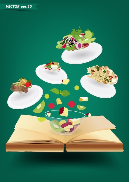 Vector open book with cooking concept