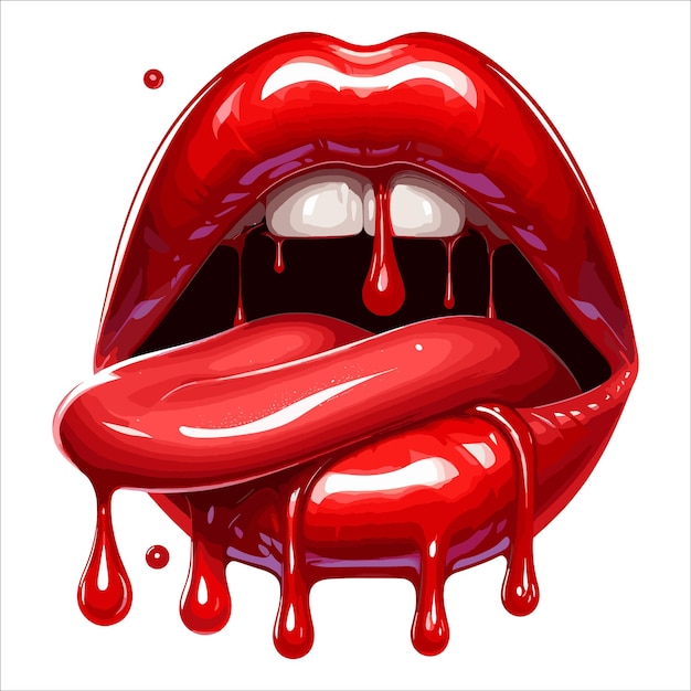 Вектор Открытый рот женщины-вектора с красными блестящими губами и жидкой краской