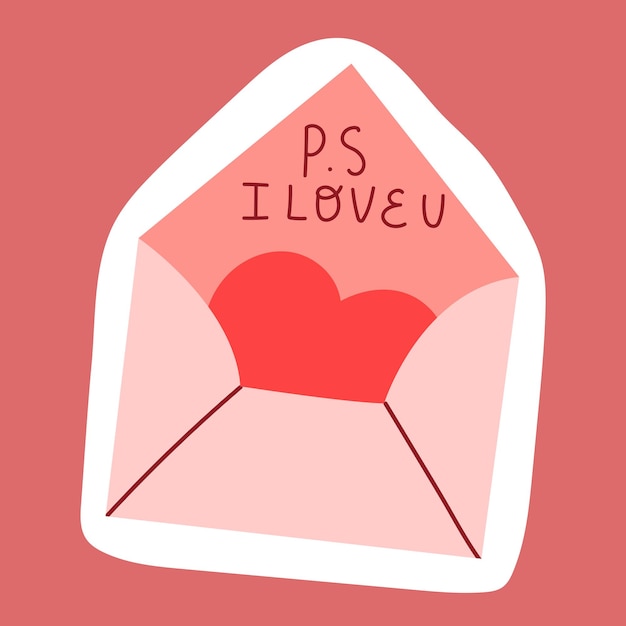 Vector opened envelope sticker with red heart and confession