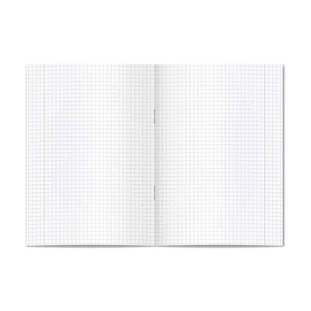 Вектор Вектор открыл реалистичный график или четырехлинейную школьную тетрадь с красными полями