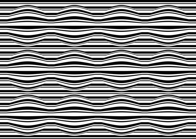 Vector optical illusion with black and white lines Abstract curve background Vector illustration