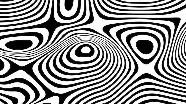 Vector optical illusion with black and white lines Abstract curve background