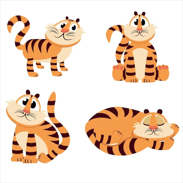 Vector orange striped red tigers