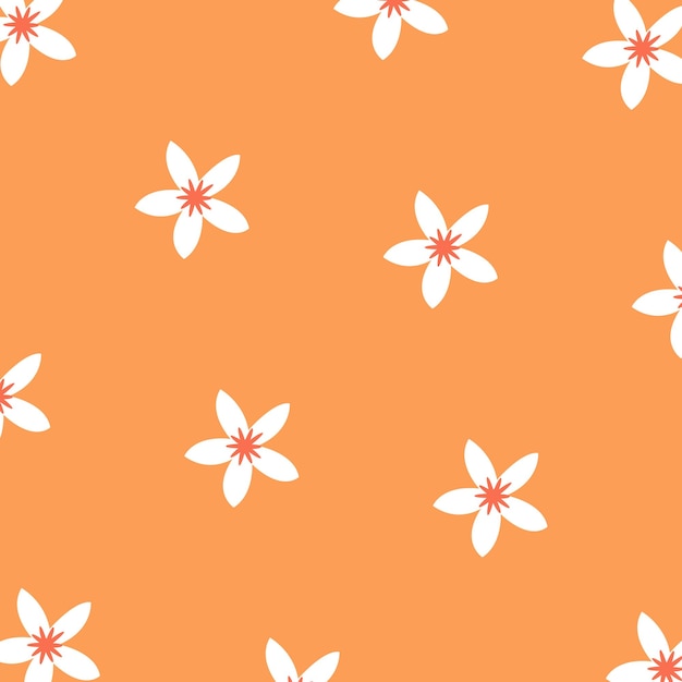 Vector oranje naadloos patroon met witte bloemen