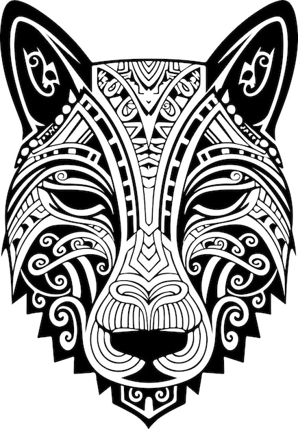 Vector ornamental ancient wolf dog head illustration Abstract historical mythology dog or wolf head logo Good for print or tattoo