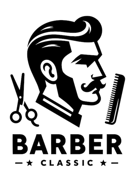 Vector vector ouderwetse man silhouet vintage kapper winkel logo sjabloon met gentleman hoofd met baard