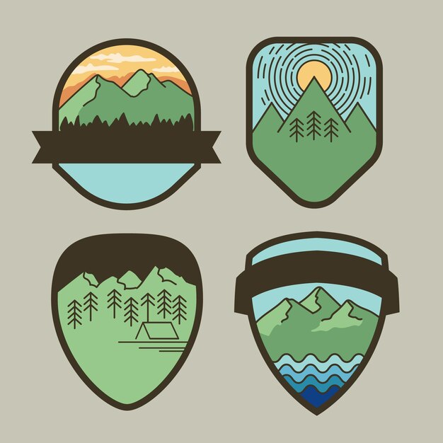 Vettore badge vettoriale all'aperto in stile doodle