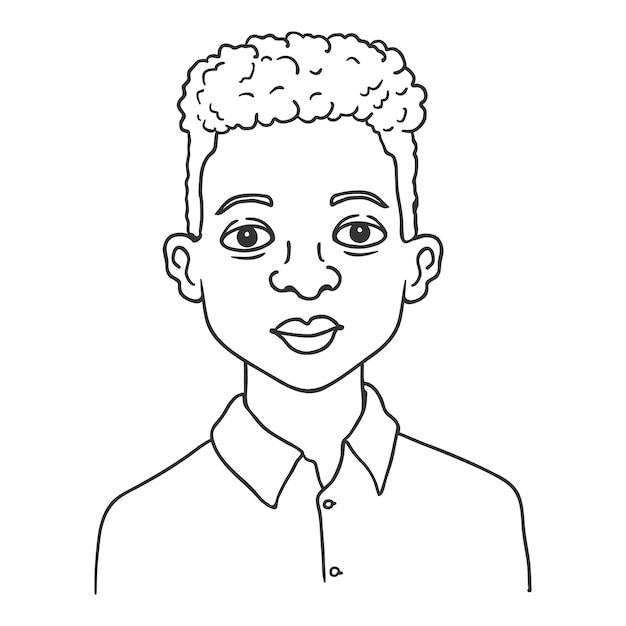 Vector outline avatar - african american boy in shirt. schoolboy character portrait