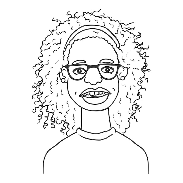 Vector vector outline avatar - african american girl. schoolgirl character portrait