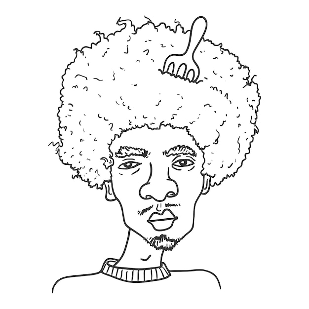 Vector vector outline avatar - african american man with afro hairstyle. male character portrait.