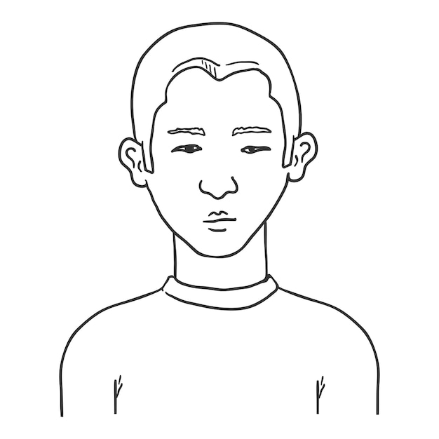 Vector outline avatar - young asian man. male character portrait.