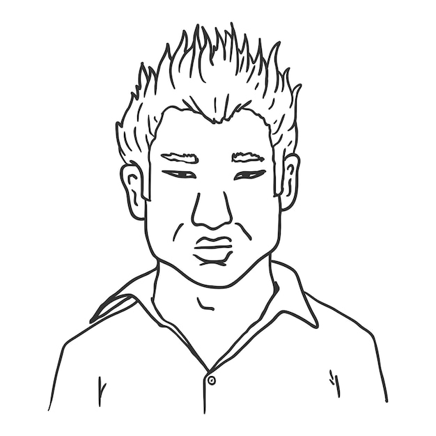 Avatar di contorno vettoriale - giovane uomo asiatico in camicia. ritratto di personaggio maschile.