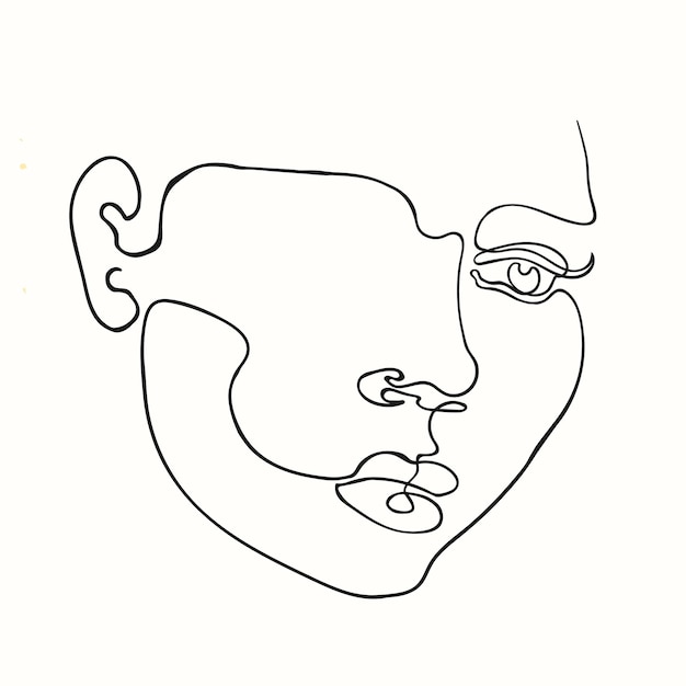 Векторный контур черно-белые иллюстрации портрет женщины Рисование одной линии, изолированные на белом