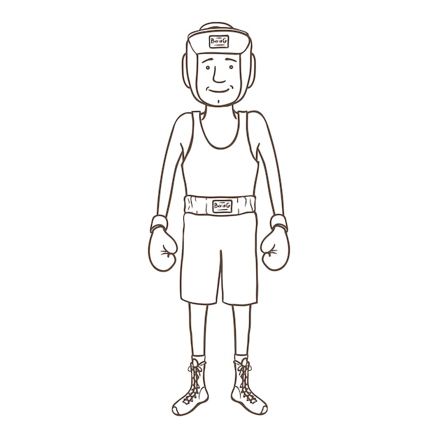 Vector Outline Character Young Man in Full Boxing Equipment