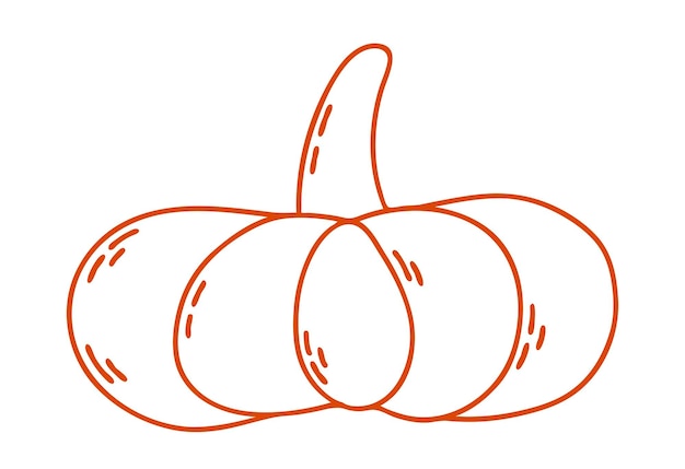 Vector outline cute black and white pumpkin Autumn vegetable Funny veggie harvest line illustration