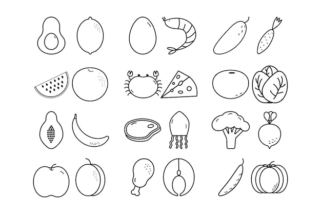 Vector outline healthy food icons Cooking set