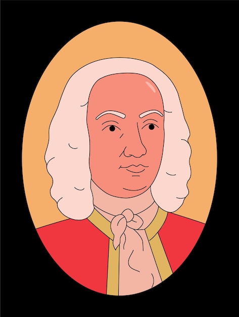 Vector outline illustration of Antonio Lucio Vivaldi. Black background.