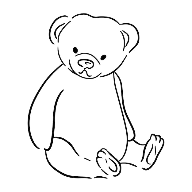 Vector outline illustration of a cute teddy bear on a white background