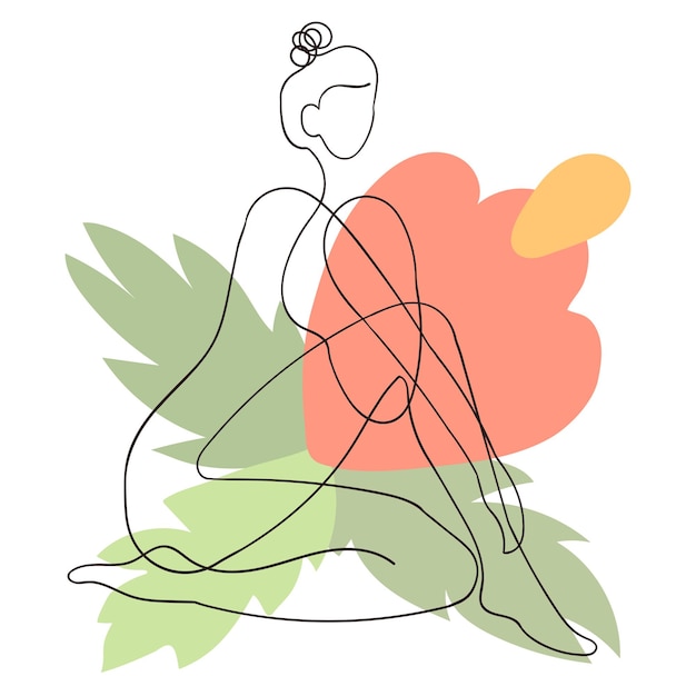 vector outline illustration of woman body on abstract blobe background one line drawing