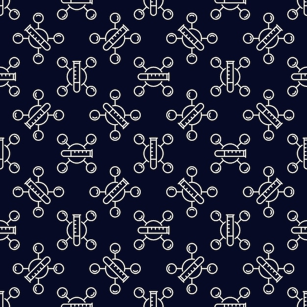 Vector outline Seamless Pattern with Test Tubes and Chemical Formula