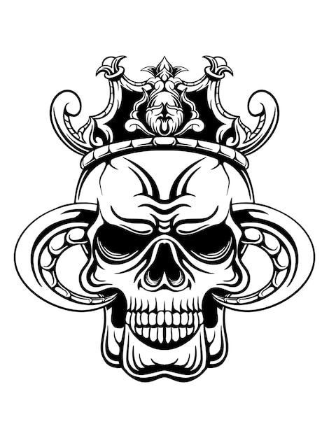 Vector outline skull king illustration