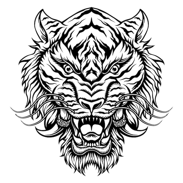 vector outline tiger head illustration