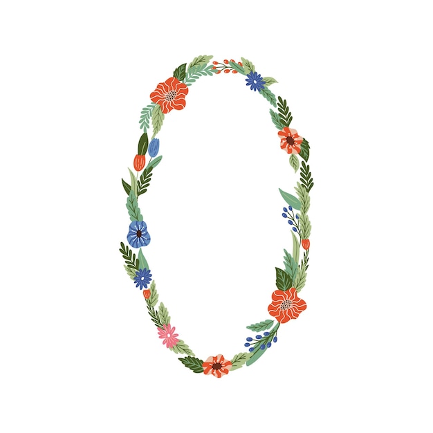 Vector oval or ellipse floral frame and border Elegant decorative elements with flowers plants