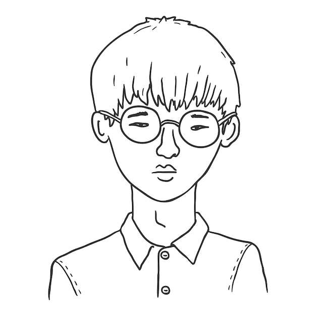 Vector overzicht Avatar - jonge Aziatische Man in brillen. Mannelijk karakter portret.