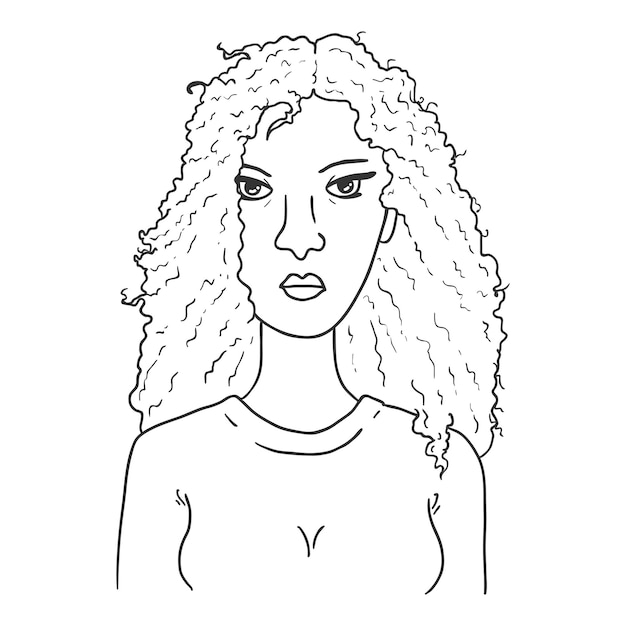 Vector overzicht Avatar - vrouw met zwart krullend haar. Vrouwelijk personage portret