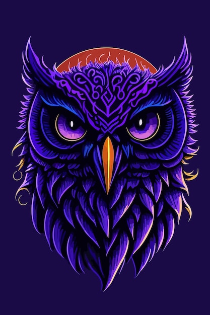 vector of an owl digital art in purple illustration art design logo poster and tshirt design