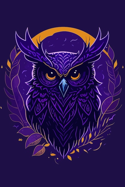 vector of an owl digital art in purple illustration art design logo poster and tshirt design