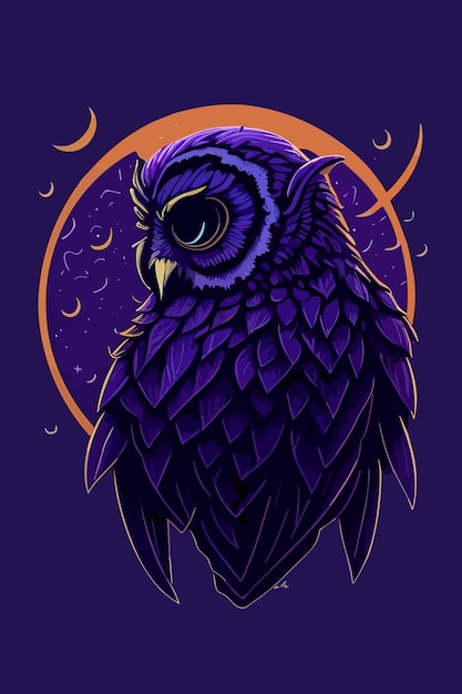 Вектор совы цифровое искусство в фиолетовом иллюстрационном искусстве дизайн логотипа плаката и дизайна футболки