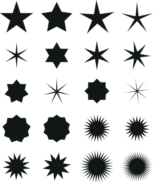 Vector vector pack with star shapes isolated on transparent background