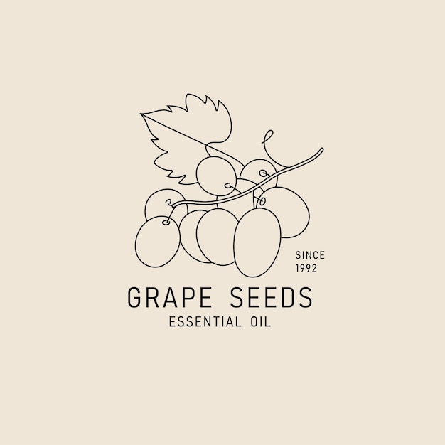 Vector packaging design element and icon in linear style grape seeds oil healthy vegan food Logo sign