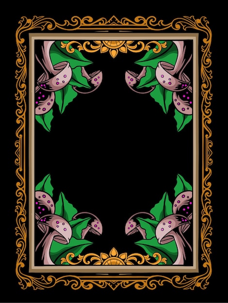 Vector paddestoel gravure frame ontwerp