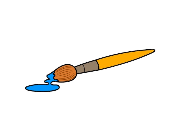 vector paint brush with bright blue paint dripping on the floor design element isolated