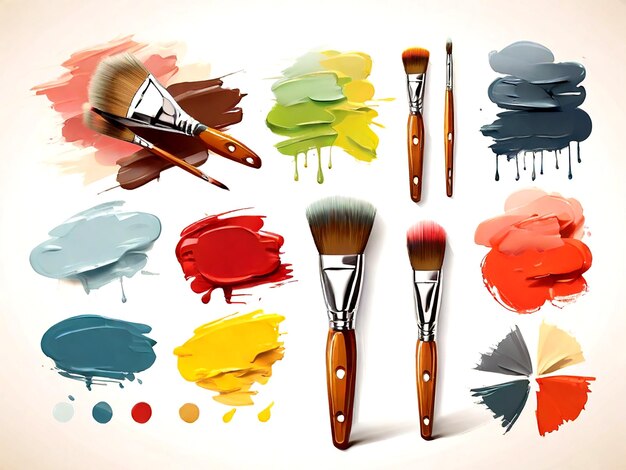 Vector paint brushes and color palettes isolated