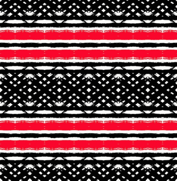 Vector Painted Pattern Textured geometric background Abstract seamless pattern from brush strokes White black and red colors Intricate unusual design