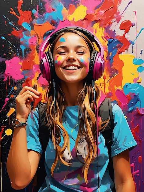 Vector vector a painting of a girl with headphones on