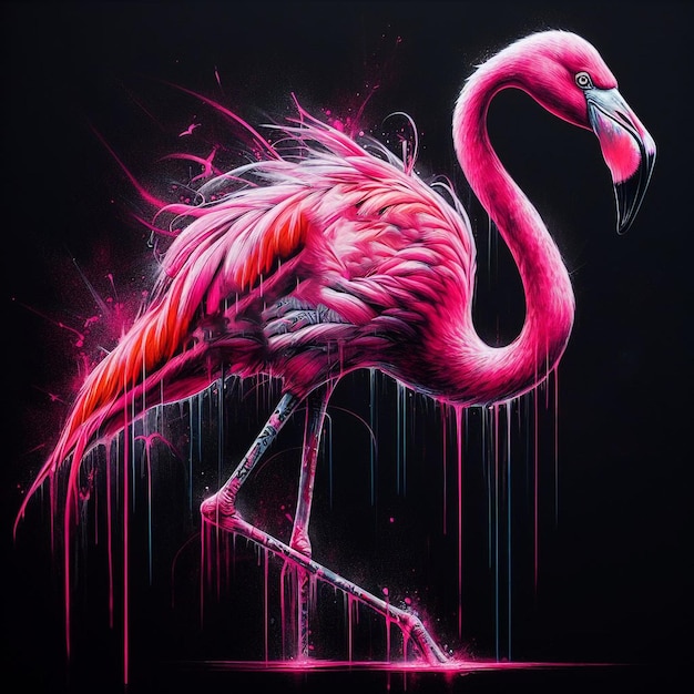 Vector a painting of a pink flamingo standing in a puddle of water