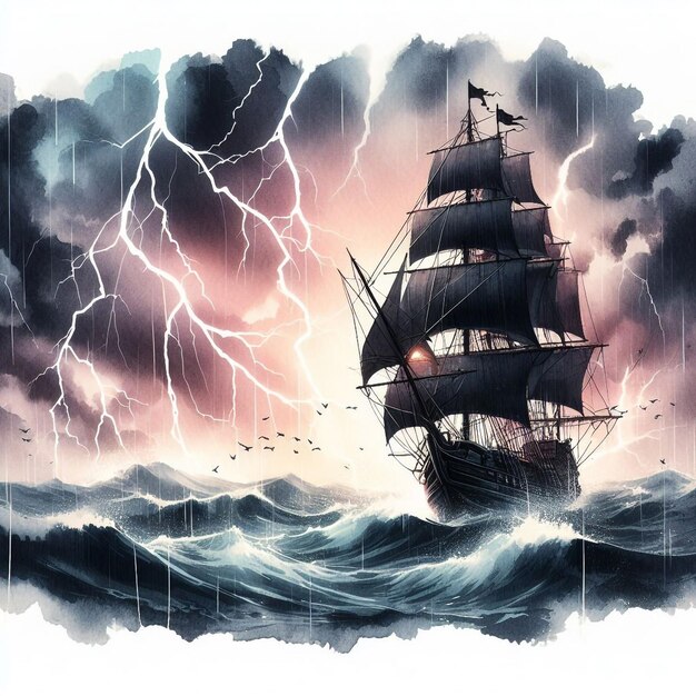 Vector a painting of a ship in a stormy sea a detailed matte painting