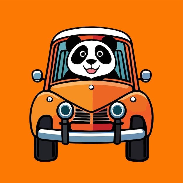 Vector panda autorijden een plat cartoonontwerp voor schattige dieren