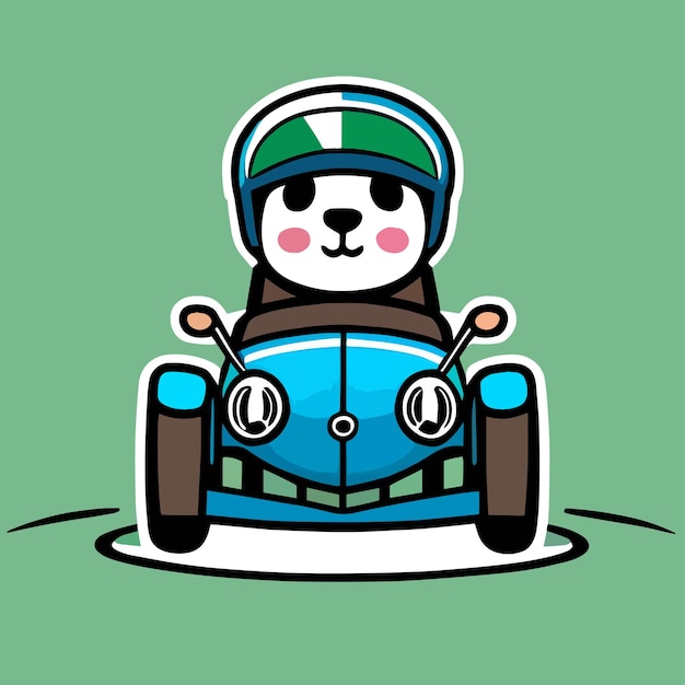 Vector panda driving a car a flat cartoon design for cute animals