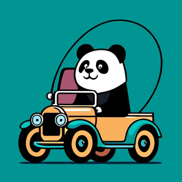 Vector panda driving a car a flat cartoon design for cute animals