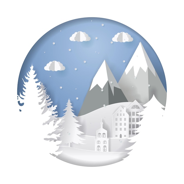 터 페이퍼 아트 크리스마스 일러스트레이션 템플릿 인 축하 카드 캘린더 또는 겨울 풍경